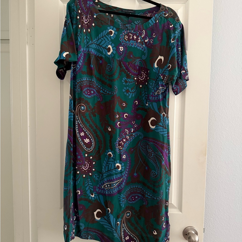 Banana Republic Teal and Purple Paisley Mini Dress
